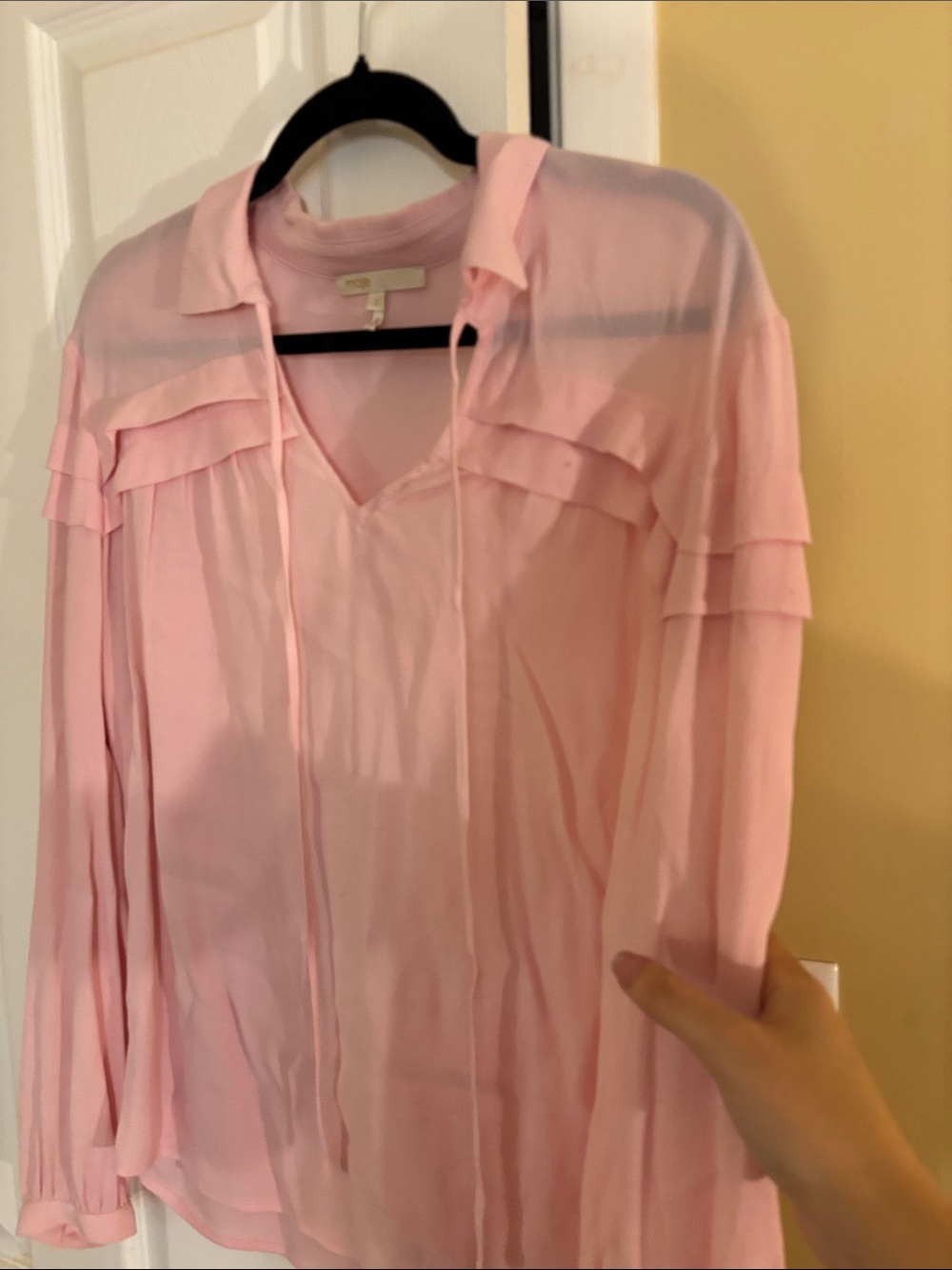 Maje Women's Light Pink Tie-Neck Layered Shoulder Blouse